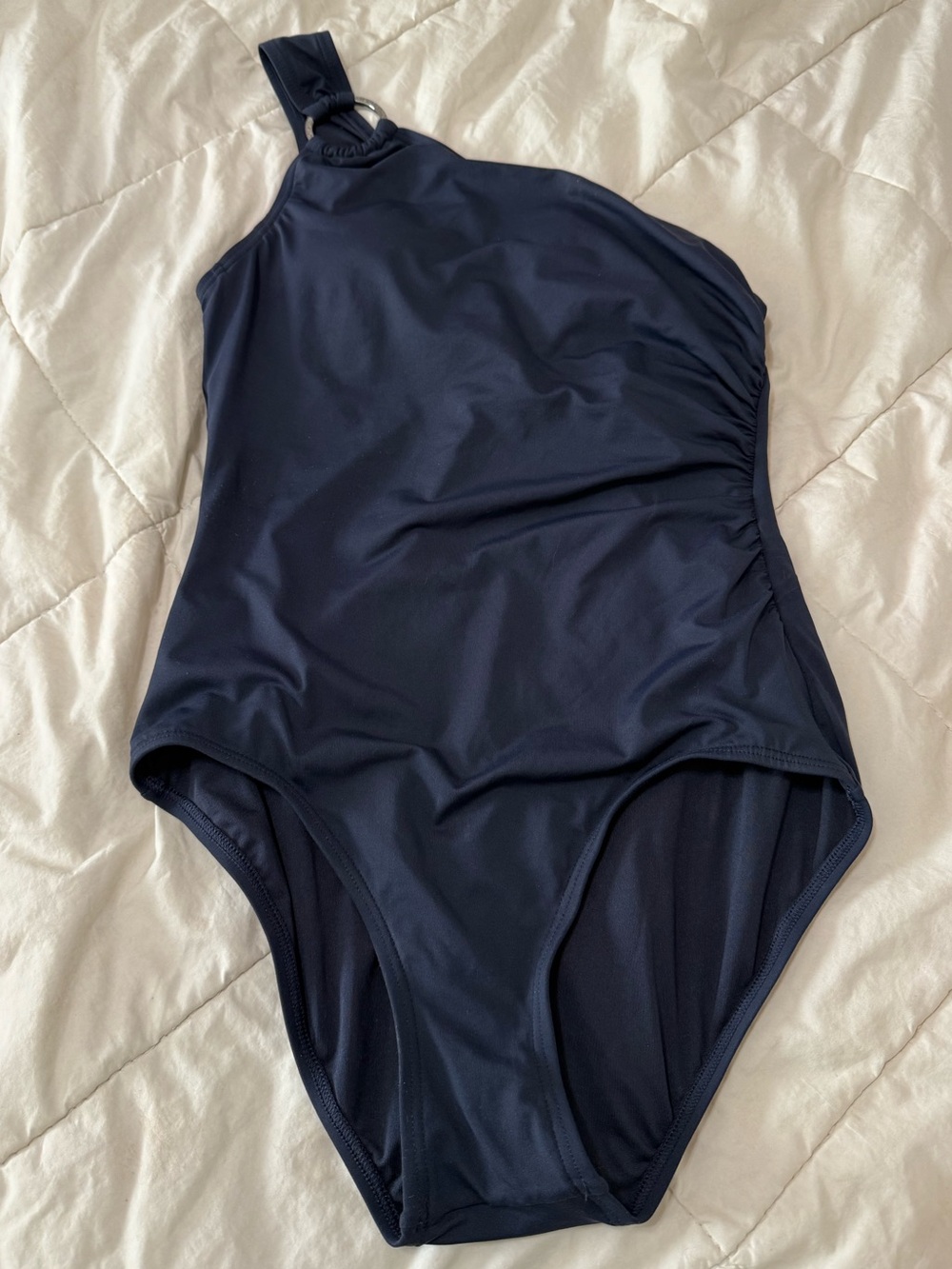 Michael Kors Navy One-Shoulder Woman’s Swimsuit with Ring Detail